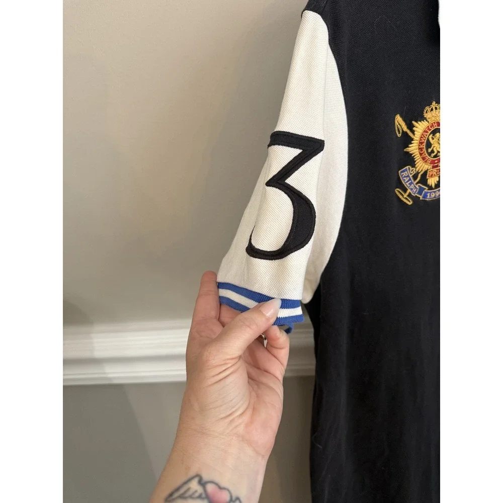 Polo Ralph Lauren Black Watch Polo Team Crest Shirt Custom Fit XL Black Blue